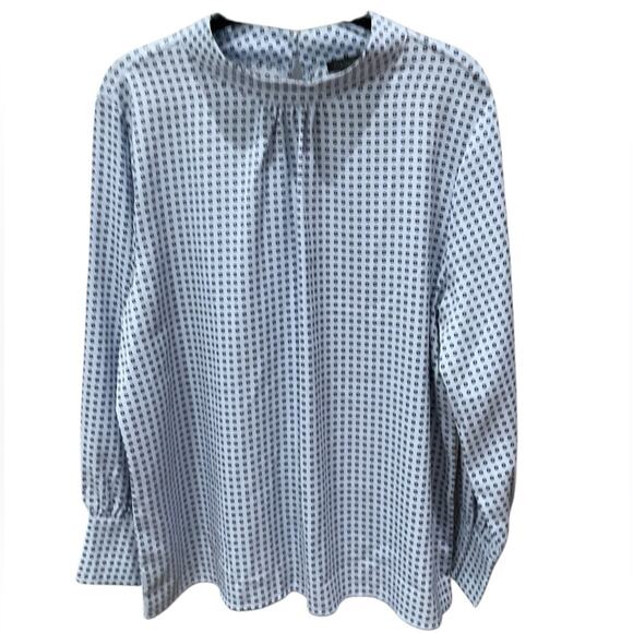 Ann Taylor Women's Blue White Boxy Blouse with Mandarin Collar EUC Size XL - Picture 1 of 9